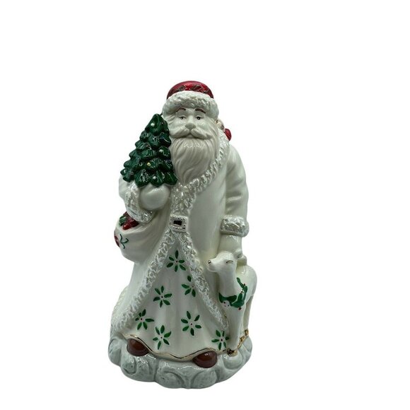 White Ceramic Santa Figure With Christmas Tree plays Music Wind up Green details - Picture 1 of 5